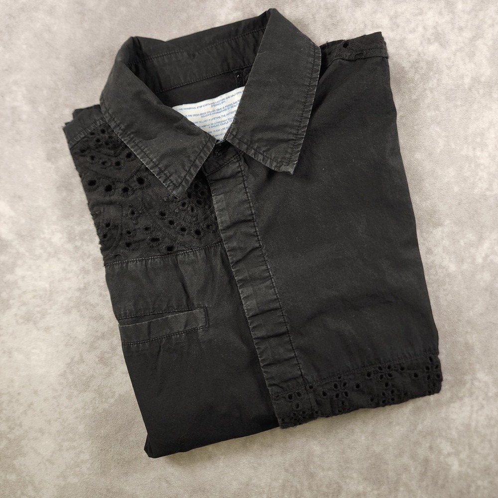 Jungles Jungles Mens Large Black Eyelet Lace Patchwork Short Sleeve Button Shirt